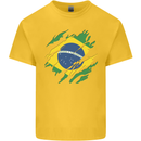Torn Brazil Flag Brazilian Day Football Mens Cotton T-Shirt Tee Top Yellow