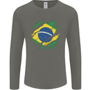 Torn Brazil Flag Brazilian Day Football Mens Long Sleeve T-Shirt Charcoal
