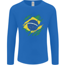 Torn Brazil Flag Brazilian Day Football Mens Long Sleeve T-Shirt Royal Blue