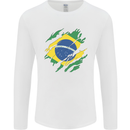 Torn Brazil Flag Brazilian Day Football Mens Long Sleeve T-Shirt White