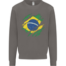 Torn Brazil Flag Brazilian Day Football Mens Sweatshirt Jumper Charcoal