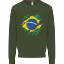 Torn Brazil Flag Brazilian Day Football Mens Sweatshirt Jumper Forest Green