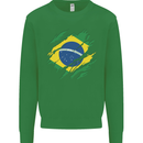 Torn Brazil Flag Brazilian Day Football Mens Sweatshirt Jumper Irish Green