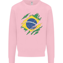 Torn Brazil Flag Brazilian Day Football Mens Sweatshirt Jumper Light Pink