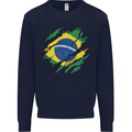 Torn Brazil Flag Brazilian Day Football Mens Sweatshirt Jumper Navy Blue