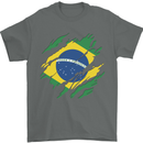 Torn Brazil Flag Brazilian Day Football Mens T-Shirt 100% Cotton Charcoal