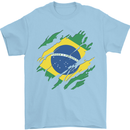 Torn Brazil Flag Brazilian Day Football Mens T-Shirt 100% Cotton Light Blue