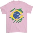 Torn Brazil Flag Brazilian Day Football Mens T-Shirt 100% Cotton Light Pink