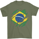 Torn Brazil Flag Brazilian Day Football Mens T-Shirt 100% Cotton Military Green