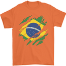 Torn Brazil Flag Brazilian Day Football Mens T-Shirt 100% Cotton Orange