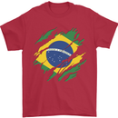 Torn Brazil Flag Brazilian Day Football Mens T-Shirt 100% Cotton Red