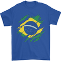 Torn Brazil Flag Brazilian Day Football Mens T-Shirt 100% Cotton Royal Blue