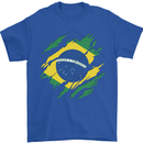 Torn Brazil Flag Brazilian Day Football Mens T-Shirt 100% Cotton Royal Blue