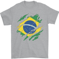 Torn Brazil Flag Brazilian Day Football Mens T-Shirt 100% Cotton Sports Grey