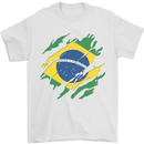 Torn Brazil Flag Brazilian Day Football Mens T-Shirt 100% Cotton White
