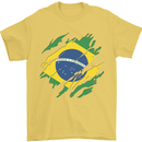 Torn Brazil Flag Brazilian Day Football Mens T-Shirt 100% Cotton Yellow
