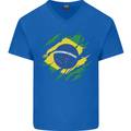 Torn Brazil Flag Brazilian Day Football Mens V-Neck Cotton T-Shirt Royal Blue
