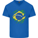 Torn Brazil Flag Brazilian Day Football Mens V-Neck Cotton T-Shirt Royal Blue