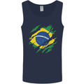 Torn Brazil Flag Brazilian Day Football Mens Vest Tank Top Navy Blue