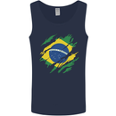 Torn Brazil Flag Brazilian Day Football Mens Vest Tank Top Navy Blue