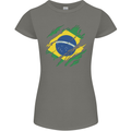 Torn Brazil Flag Brazilian Day Football Womens Petite Cut T-Shirt Charcoal