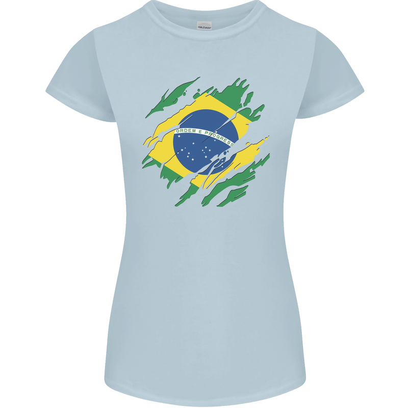 Torn Brazil Flag Brazilian Day Football Womens Petite Cut T-Shirt Light Blue