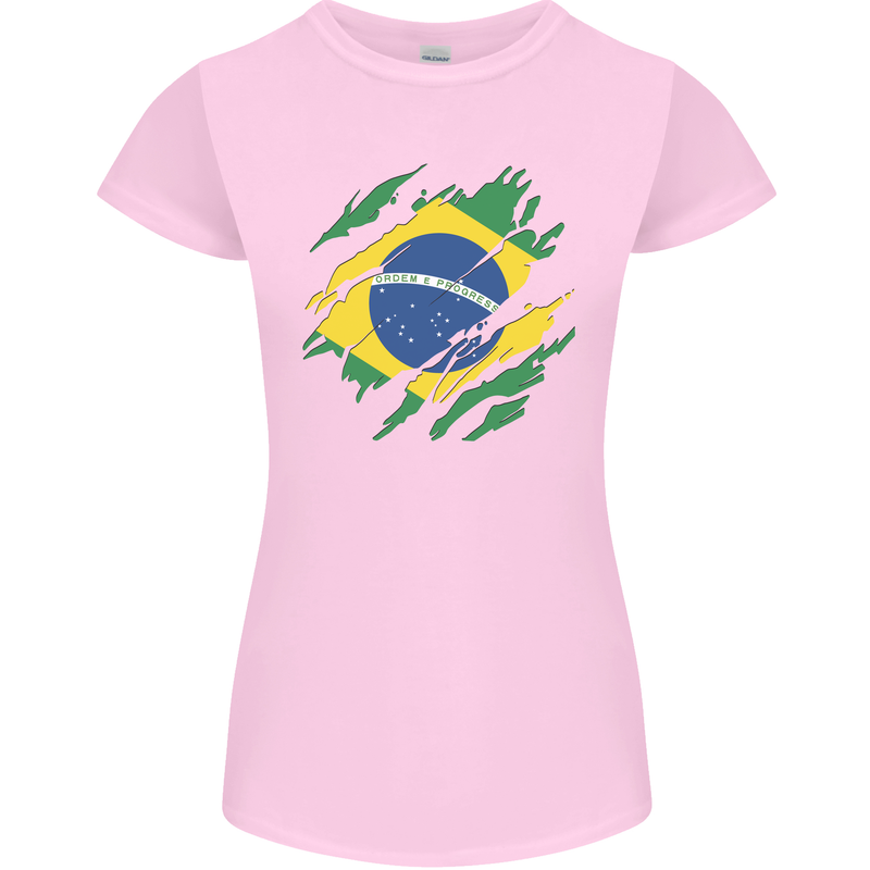 Torn Brazil Flag Brazilian Day Football Womens Petite Cut T-Shirt Light Pink