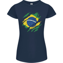 Torn Brazil Flag Brazilian Day Football Womens Petite Cut T-Shirt Navy Blue