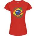 Torn Brazil Flag Brazilian Day Football Womens Petite Cut T-Shirt Red