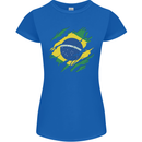 Torn Brazil Flag Brazilian Day Football Womens Petite Cut T-Shirt Royal Blue