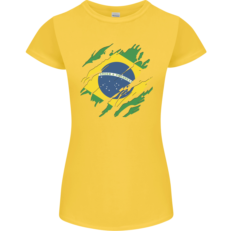 Torn Brazil Flag Brazilian Day Football Womens Petite Cut T-Shirt Yellow