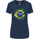 Torn Brazil Flag Brazilian Day Football Womens Wider Cut T-Shirt Navy Blue