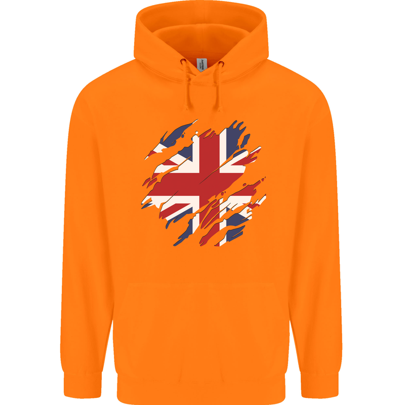 Torn British Flag Union Jack Britain Childrens Kids Hoodie Orange