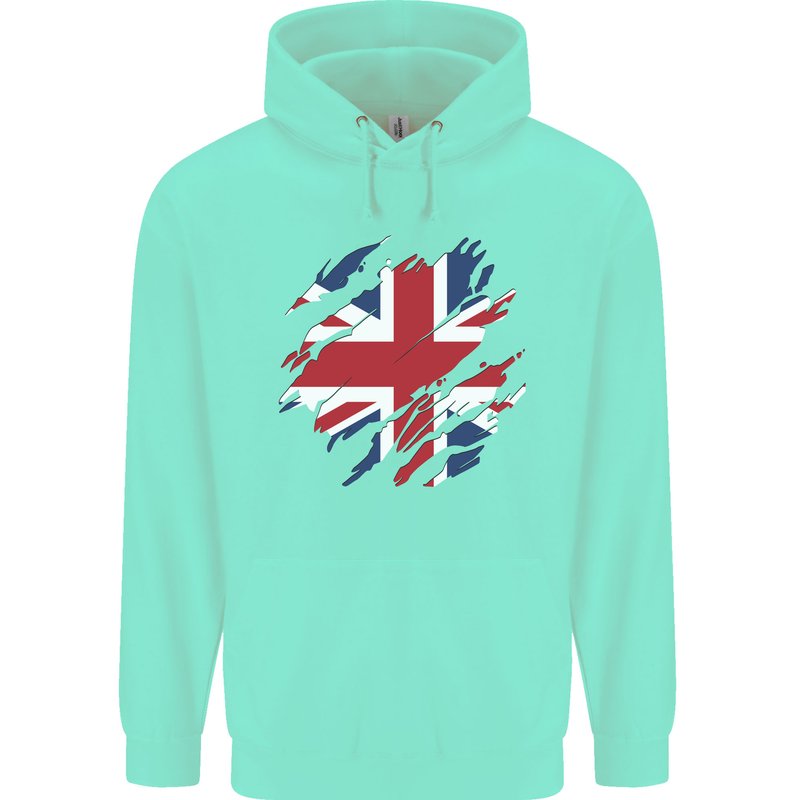 Torn British Flag Union Jack Britain Childrens Kids Hoodie Peppermint
