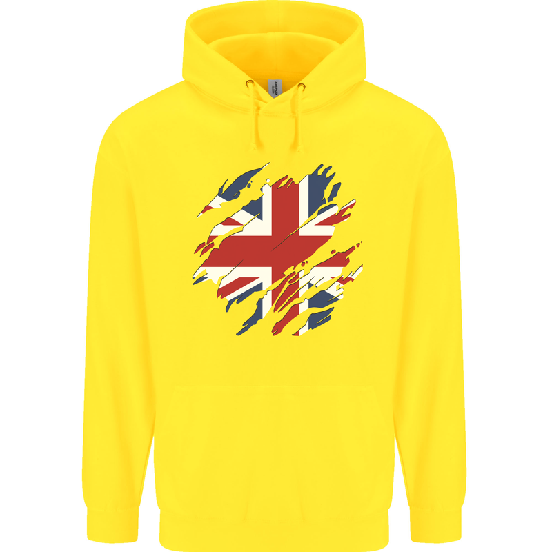 Torn British Flag Union Jack Britain Childrens Kids Hoodie Yellow