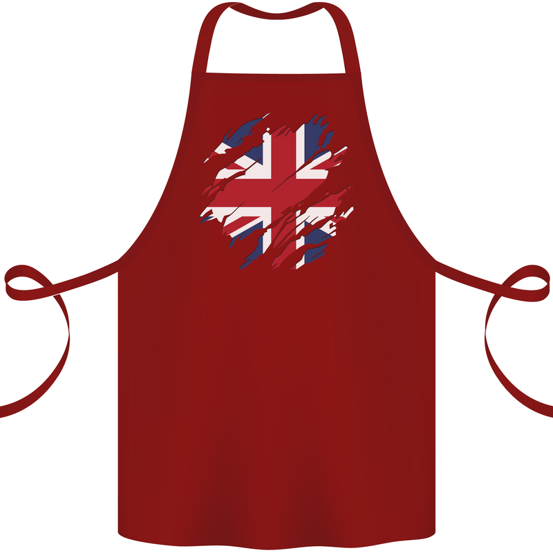 Torn British Flag Union Jack Britain Cotton Apron 100% Organic Maroon