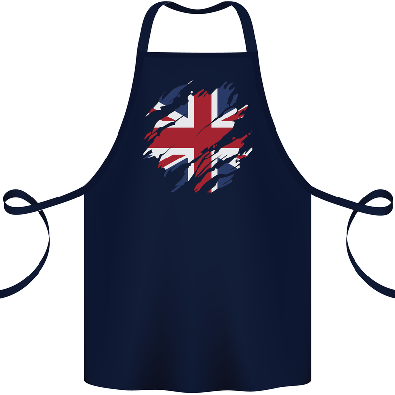 Torn British Flag Union Jack Britain Cotton Apron 100% Organic Navy Blue