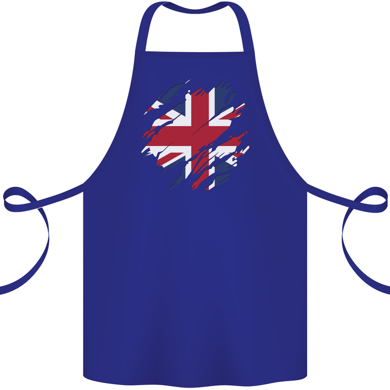 Torn British Flag Union Jack Britain Cotton Apron 100% Organic Royal Blue