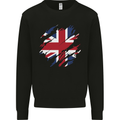 Torn British Flag Union Jack Britain Kids Sweatshirt Jumper Black