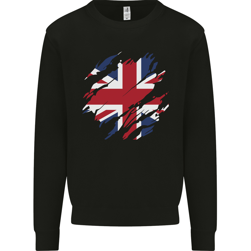 Torn British Flag Union Jack Britain Kids Sweatshirt Jumper Black