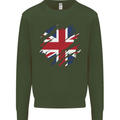 Torn British Flag Union Jack Britain Kids Sweatshirt Jumper Forest Green