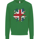 Torn British Flag Union Jack Britain Kids Sweatshirt Jumper Irish Green