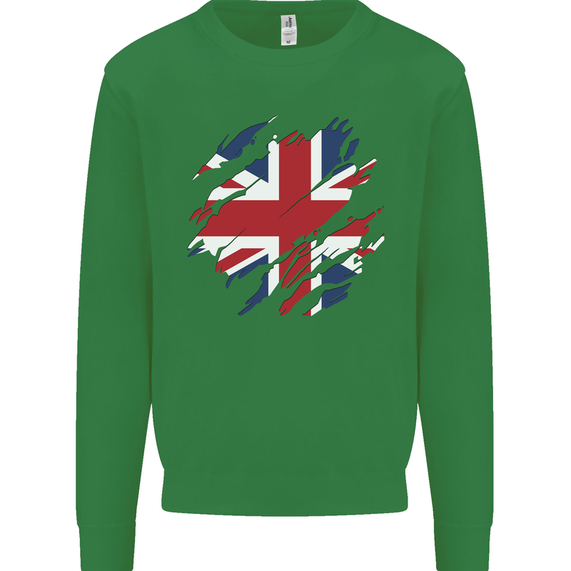 Torn British Flag Union Jack Britain Kids Sweatshirt Jumper Irish Green