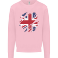Torn British Flag Union Jack Britain Kids Sweatshirt Jumper Light Pink