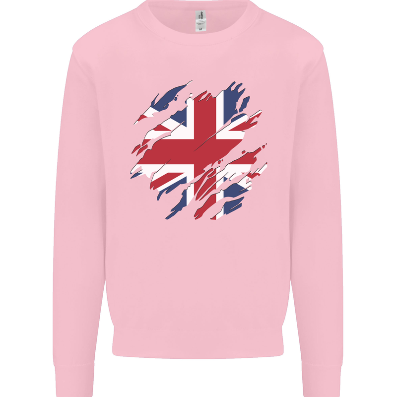 Torn British Flag Union Jack Britain Kids Sweatshirt Jumper Light Pink