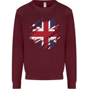 Torn British Flag Union Jack Britain Kids Sweatshirt Jumper Maroon