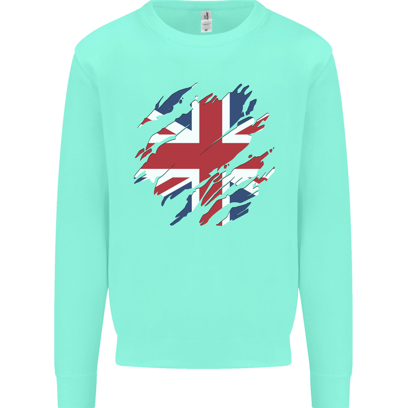 Torn British Flag Union Jack Britain Kids Sweatshirt Jumper Peppermint