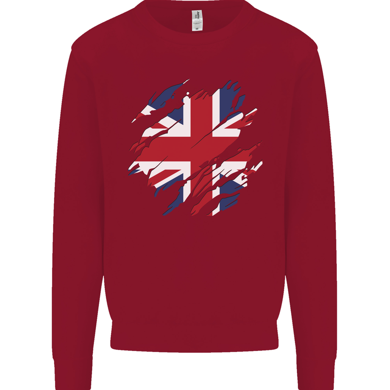 Torn British Flag Union Jack Britain Kids Sweatshirt Jumper Red