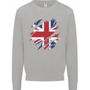 Torn British Flag Union Jack Britain Kids Sweatshirt Jumper Sports Grey