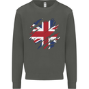 Torn British Flag Union Jack Britain Kids Sweatshirt Jumper Storm Grey